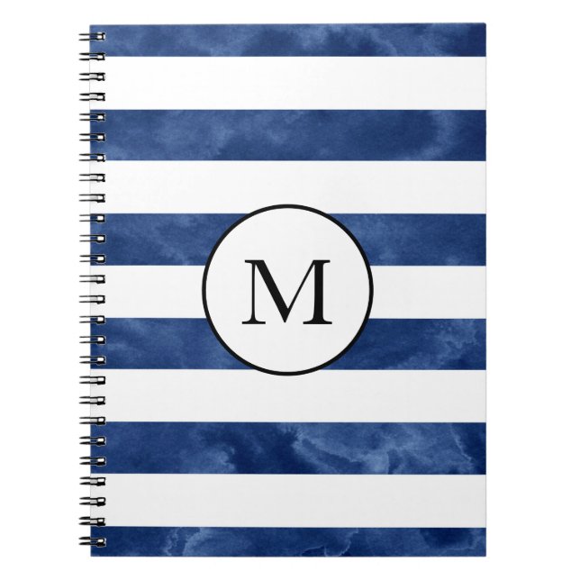 Indigo Watercolor Stripes Notebook (Front)