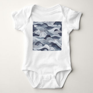Indigo Watercolor Wave Seamless Baby Bodysuit