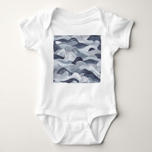 Indigo Watercolor Wave Seamless Baby Bodysuit (Front)
