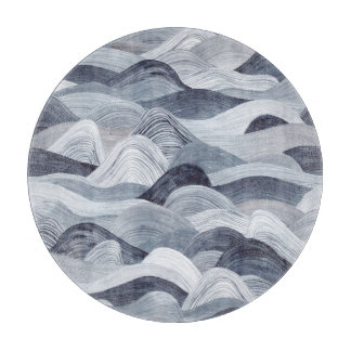 Indigo Watercolor Wave Seamless Cutting Board
