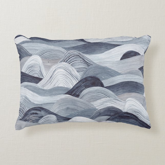 Indigo Watercolor Wave Seamless Decorative Cushion (Front)