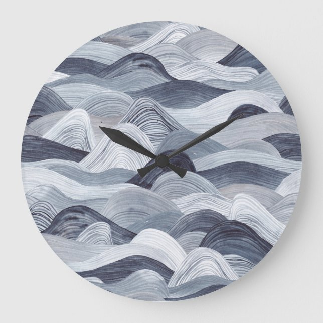 Indigo Watercolor Wave Seamless Large Clock (Front)