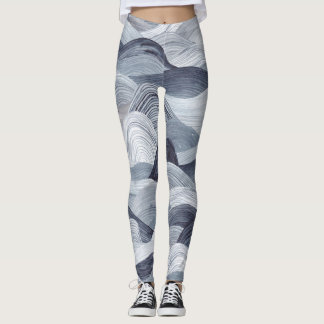 Indigo Watercolor Wave Seamless Leggings