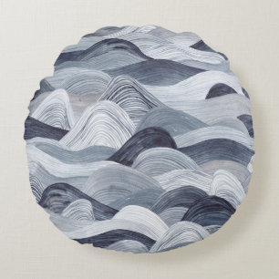 Indigo Watercolor Wave Seamless Round Cushion