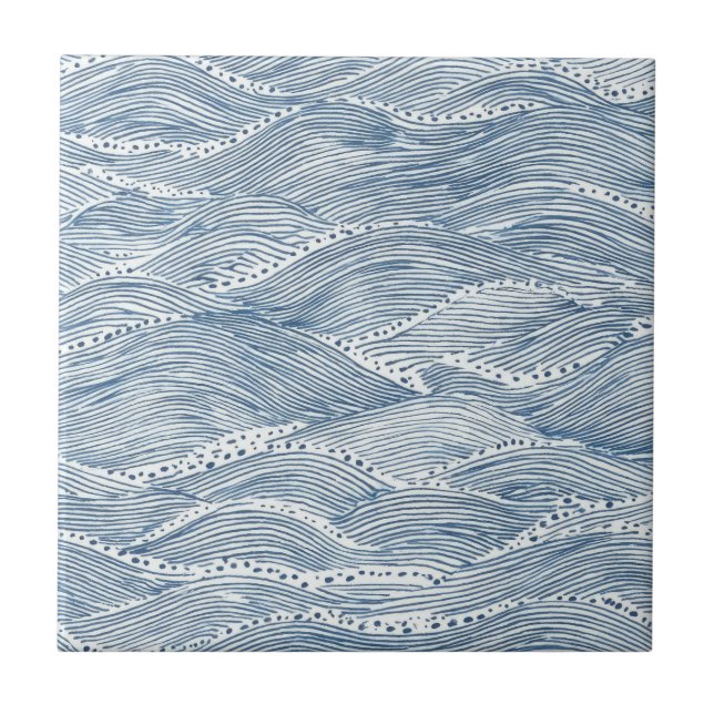 Indigo Wave Line Art Tile (Front)
