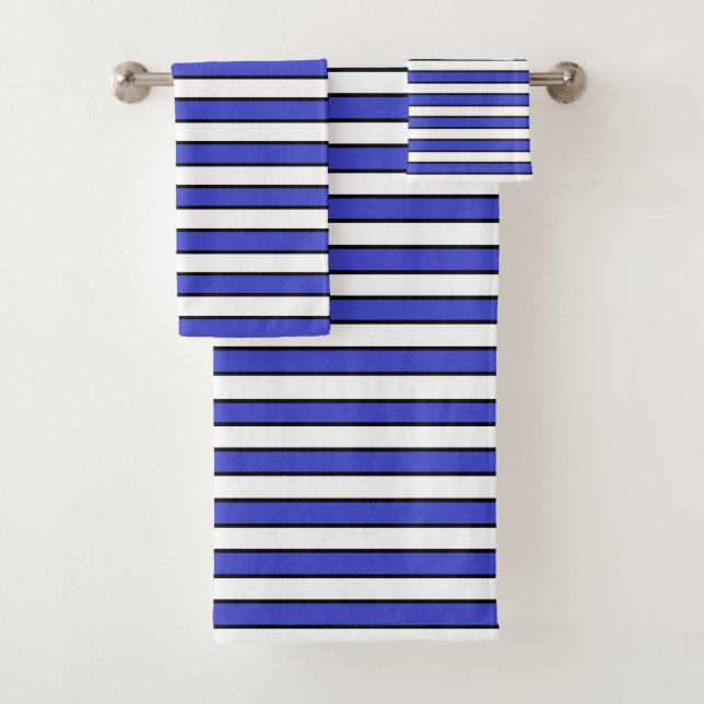 Indigo, White and Black Stripes Bath Towel Set (Insitu)