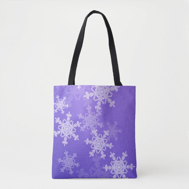 Indigo White Snowflakes Minimalist Christmas Tote Bag (Front)