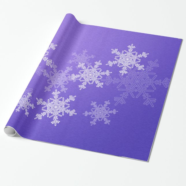 Indigo White Snowflakes Minimalist Christmas Wrapping Paper (Unrolled)