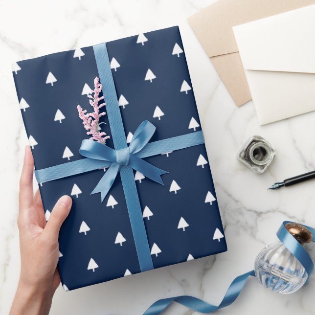 Indigo Winter Tree Watercolor Pattern Wrapping Paper (Gifting)