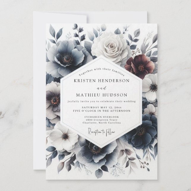 Indigo Wintertide Bloom Wedding Invitation (Front)