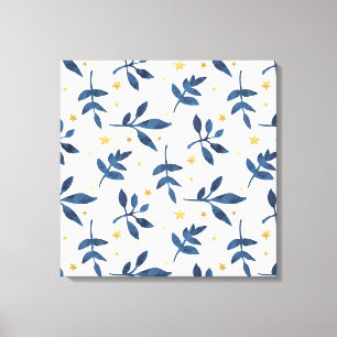 Indigo with gold faux stars canvas print