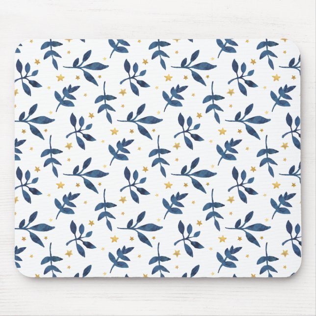 Indigo with gold faux stars mouse pad (Front)