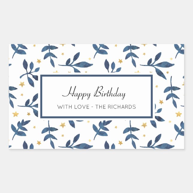 Indigo with gold faux stars rectangular sticker (Front)