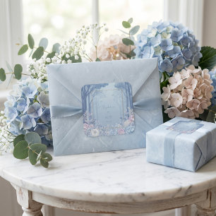 Indigo Woodland Lavender Peony Gold Frame Wedding Square Sticker