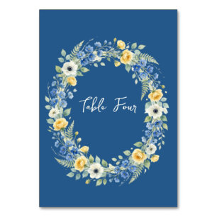 Indigo & Yellow Bloom Table Number