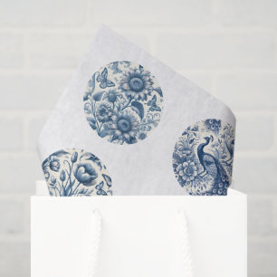 Individual Blue Chinoiserie Inspired Decoupage Tissue Paper