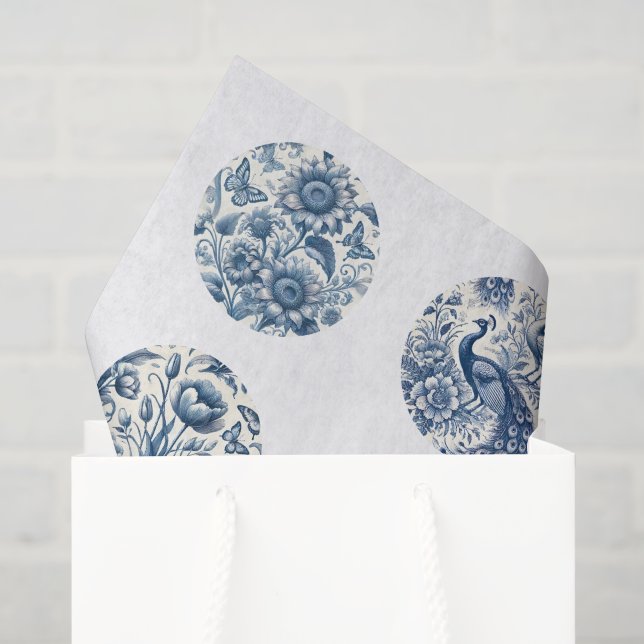 Individual Blue Chinoiserie Inspired Decoupage Tissue Paper (Gift Bag)