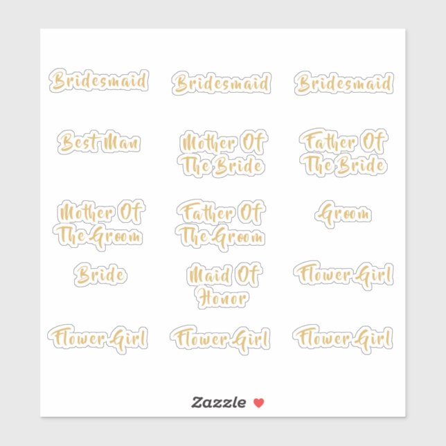 Individual Bridal Party Titles Gold Calligraphy (Sheet)