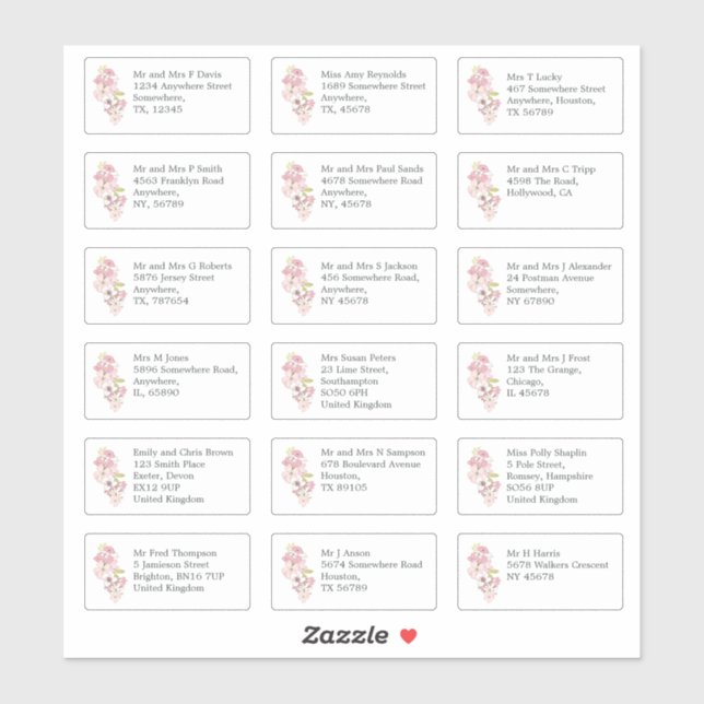 Individual Guest Name Address Spring Flowers (Sheet)