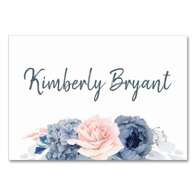 Individual Guest Names Dusty Blue Table Cards (Front)