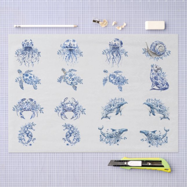 Individual Vintage Inspired Blue White Delft Tissue Paper (Craft)