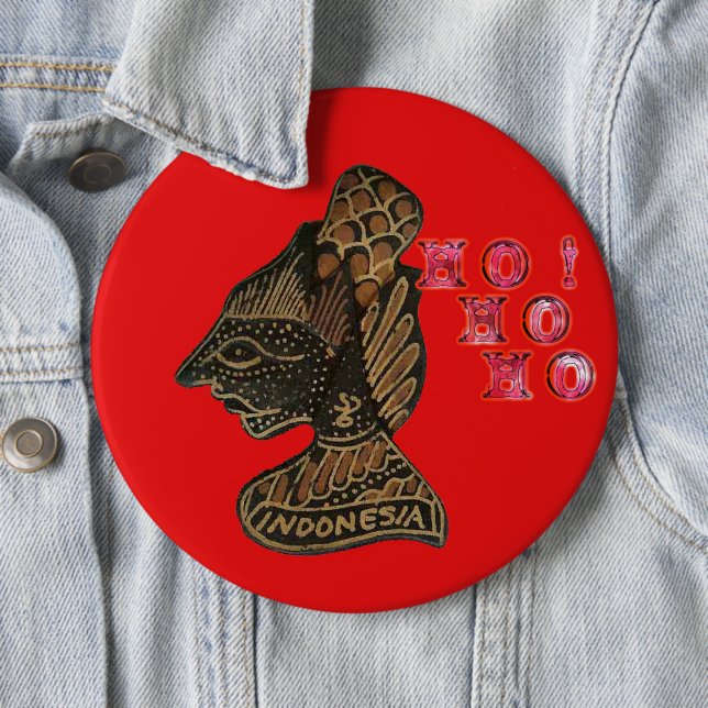Indonesi Shadow Puppet Hohoho Design on Red canvas 6 Cm Round Badge (In Situ)