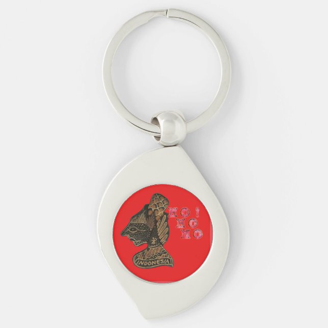 Indonesi Shadow Puppet Hohoho Design on Red canvas Key Ring (Front)