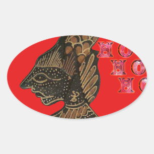 Indonesi Shadow Puppet Hohoho Design on Red canvas Oval Sticker