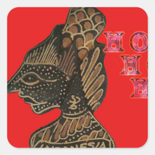 Indonesi Shadow Puppet Hohoho Design on Red canvas Square Sticker