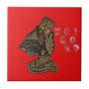 Indonesi Shadow Puppet Hohoho Design on Red canvas Tile