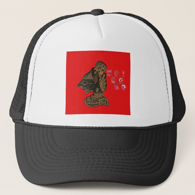 Indonesi Shadow Puppet Hohoho Design on Red canvas Trucker Hat (Front)
