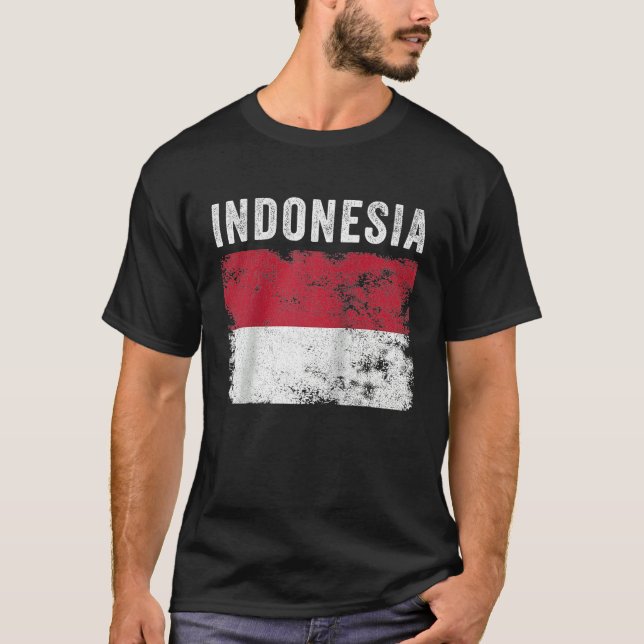 Indonesia Flag Distressed Men Women Kids Indonesia T-Shirt (Front)