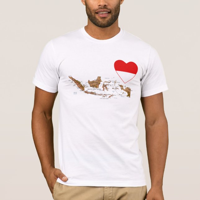 Indonesia Flag Heart and Map T-Shirt (Front)