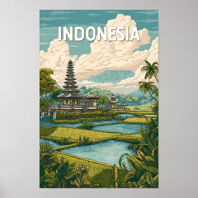 Indonesia Illustration Travel Art Vintage Poster (Front)