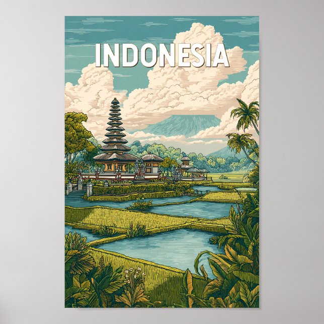 Indonesia Illustration Travel Art Vintage Poster (Front)