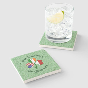 Indonesia Ireland USA Shamrock Flag Personalised  Stone Coaster