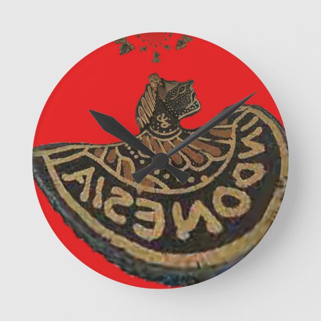 Indonesia Javanese Shadow Puppet Cultural Art Round Clock (Front)