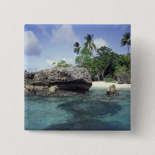 Indonesia. Rock formations along shore 15 Cm Square Badge