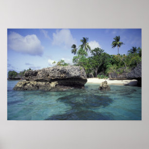 Indonesia. Rock formations along shore Poster