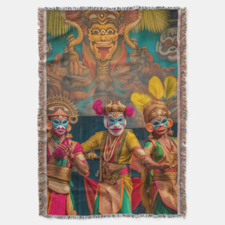 Indonesian Bali Masked Dancers Throw Blanket