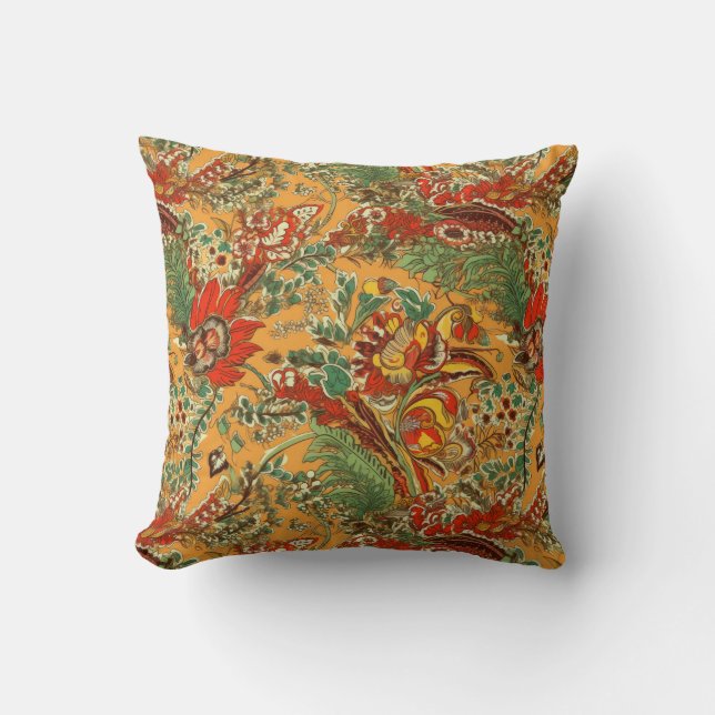 Indonesian Batik Balinese Style Yellow Orange Cushion (Front)