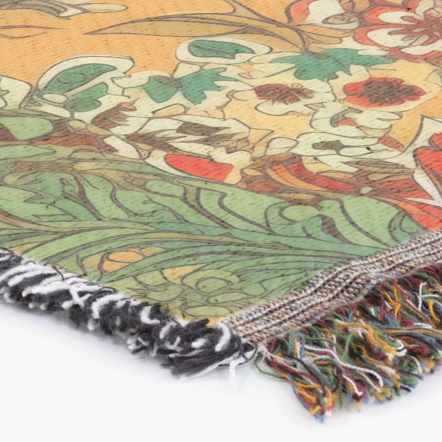 Indonesian Batik Balinese Style Yellow Orange Throw Blanket (Corner)