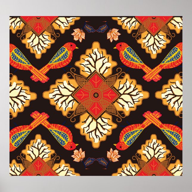 Indonesian batik: flora fauna motif. poster (Front)