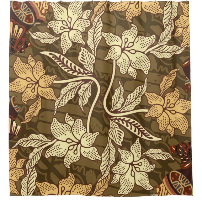 Indonesian batik motifs with flora and fauna patte shower curtain (Front)