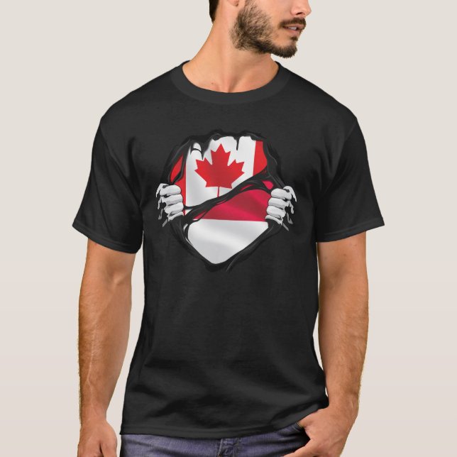 Indonesian Canadian Hands Ripped Roots Flag  T-Shirt (Front)