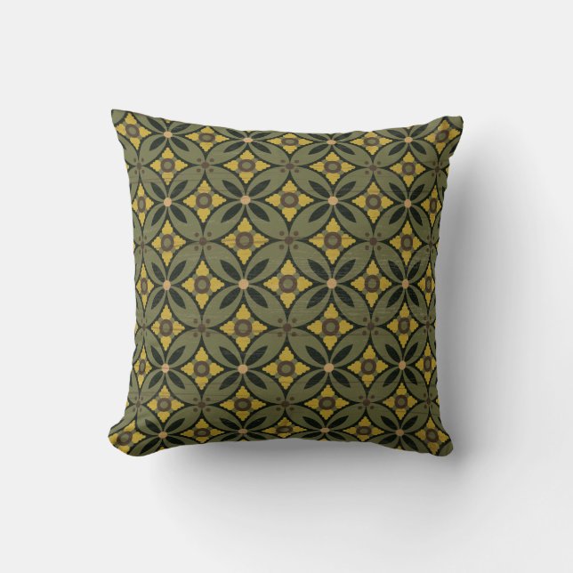 Indonesian Ethnic _ Batik Kawung 04 Green_ Vintage Cushion (Front)