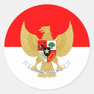 Indonesian Flag & National Emblem, Indonesia Classic Round Sticker