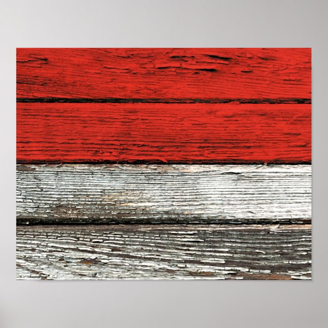 Indonesian Flag with Rough Wood Grain Effect Poster (Front)