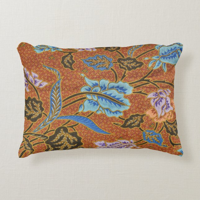 Indonesian Floral Batik Gold Decorative Cushion (Front)