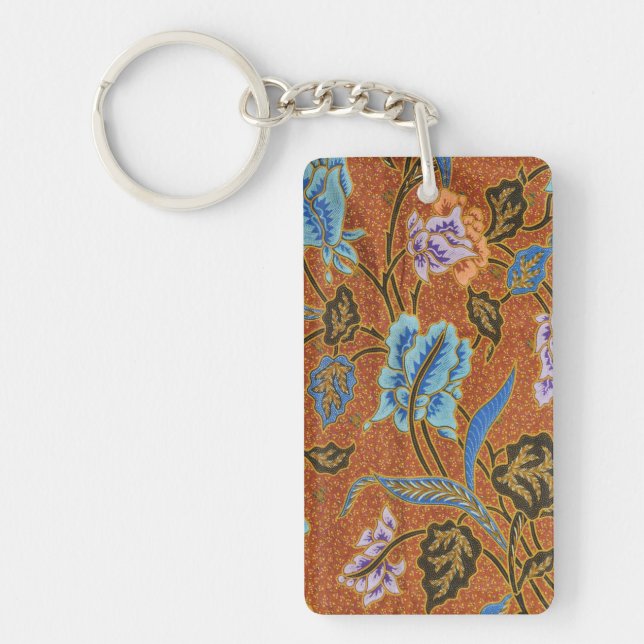 Indonesian Floral Batik Gold Key Ring (Front)